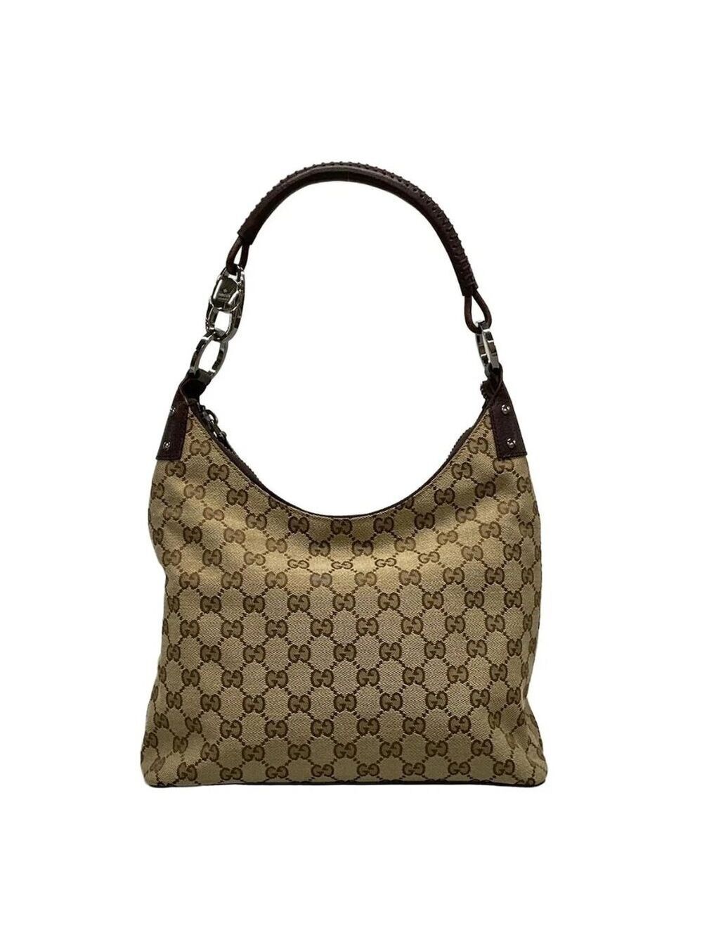 GUCCI GG Beige Dark Brown Jacquard Leather Shoulder Bag bran854-102125